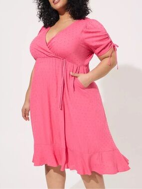 Torrid Size 3 Hot Pink Swiss Linen Surplice Midi Dress